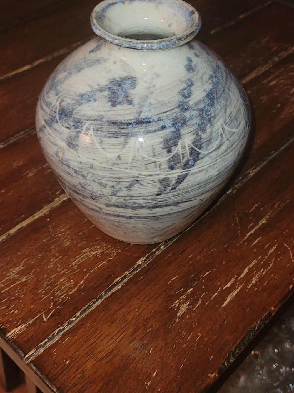 Handcrafted Blue and White Ceramic Vase - Home Art Accent